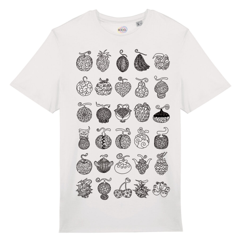 T-shirt-Unisex-One-Frutti-del-Diavolo-Piece-Manga-Anime-bianco