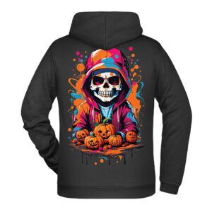 Felpa-Cappuccio-unisex-Halloween--Skull-Boy-retro-nero