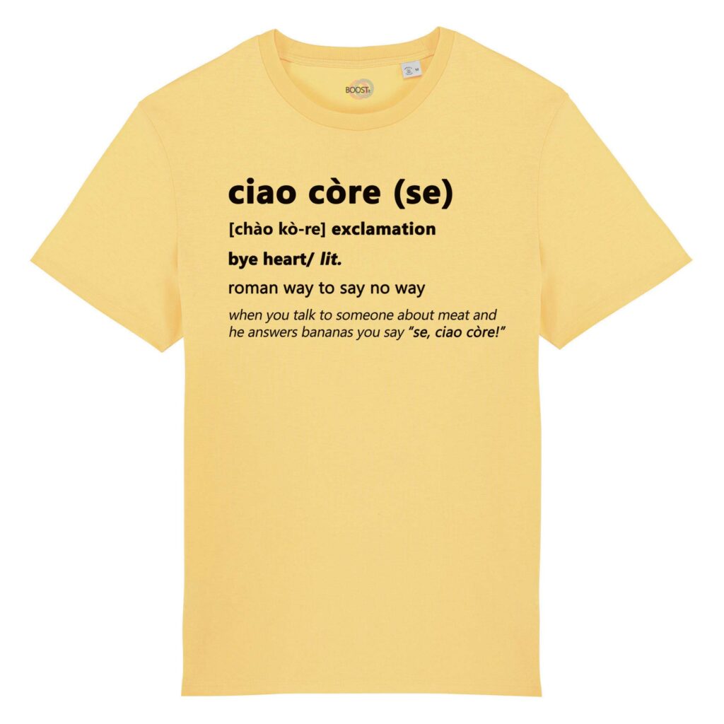 T-shirt-ciao-core-roman-says-cotone-biologico-giallo