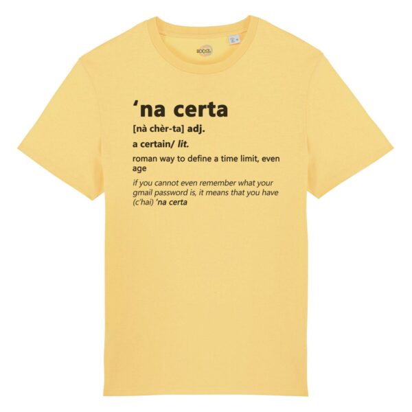 T-shirt-na-certa-roman-says-cotone-biologico-giallo
