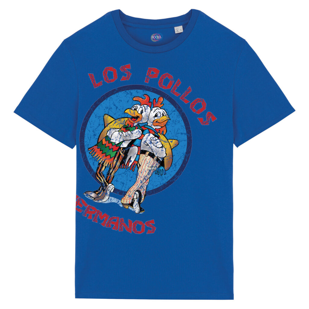 T-shirt-unisex-worn-Los-Pollos-Hermanos-blu